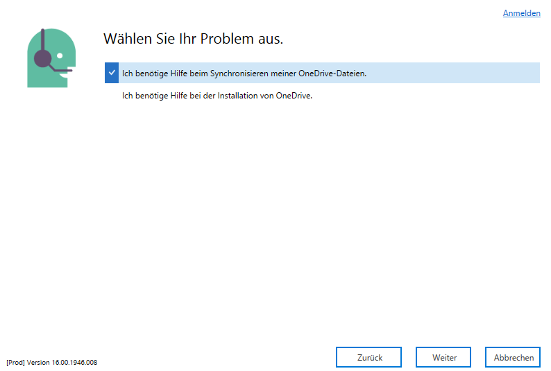 Wählen Sie die Office 365 Komponente mit der Sie Probleme haben